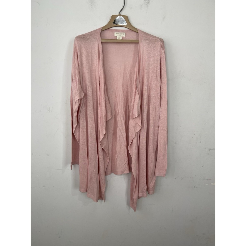 Cynthia Rowley Womens Cardigan 3X Pink Linen Valentines Coquette Waterfall Open